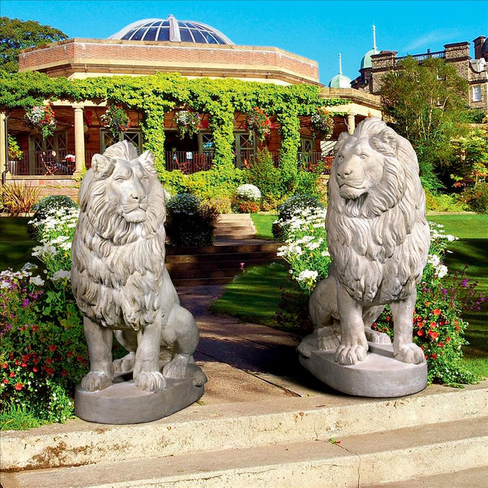 Design Toscano Stately Chateau Lion Sentinel Garden Statues: Set of Left and Right